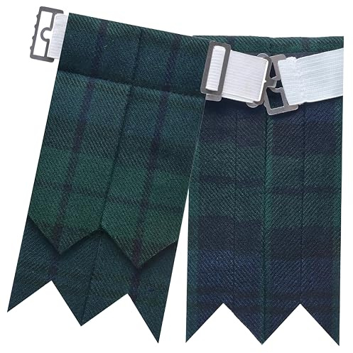 Flashes de kilt écossais pour homme - Chaussettes de kilt traditionnelles avec tartan et unie, avec lourdes boucles ajustables, jarretelles en laine acrylique pointues - Parfait pour la tenue des