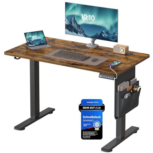 SONGMICS Scrivania Regolabile in Altezza Elettrica, 100 x 60 cm, Scrivania Elettrica, Tavolo con Memoria per 4 Altezze, Porta USB-C, Marrone Vintage LSD130KD01