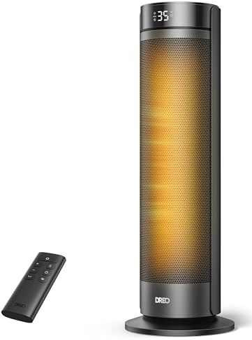 DREO Stufa a Torre 23 Pollici 2000W Silenziosa, Riscaldatore Portatile con Telecomando, Oscillazione 70°, Timer 12H, 5 Modalità, Termoventilatore in Ceramica PTC con Termostato per Casa e Ufficio