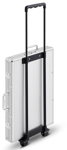 Dansydaisy 1000 Pcs Large Capacity Rolling Poker Chip Case Empty with Wheels and Telescoping Handle, 23.6 x 15 Aluminum Trolley Storage Case for Casino Tournament Travel (No Chips Included)