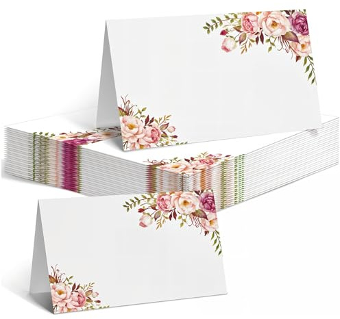 50 stycken bordskort bröllop, bordkort tom, namnkort att skriva på, platskort med eleganta blommor, bröllopsbordsdekoration, för bröllop födelsedag (9 cm x 5 cm)