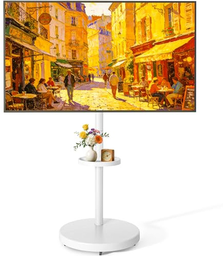 ECOTINY Rolling TV Stand with Wheels for 32–65 Inch TVs up to 40KG, White | Height Adjustable Strong Mobile TV Cart with Shelf, Portrait to Landscape, Max VESA 400x400mm