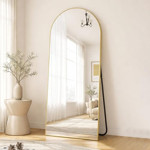 PengGengA Espejo de Cuerpo Entero Espejos de Suelo Arqueado con Soporte, Marco de Aleación de Aluminio, Cristal Templado, para Dormitorio, Salón, Vestuario, Navidad - Oro, 179x65cm | 71 L x 26 W
