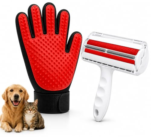 Rodillo Quitapelos Mascotas Reutilizable + Guante Derecho Quita Pelo para Perros y Gatos | Quitapelusas para Sofá, Ropa, Coche, Alfombras y Camas | Removedor de Pelos de Mascota sin Recambios
