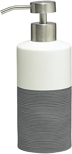 Sealskin Doppio Seifenspender, aus natürlichem Porzellan, freistehend und somit flexibel ohne Bohren zu platzieren, für Badezimmer und Küche, Farbe: Grau, handbemalt