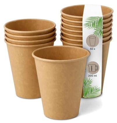 DeinPack 50 Kaffeebecher 200 ml 8 oz Umweltfreundliche Kaffeebecher I Pappbecher braun I Probierbecher Trinkbecher I Coffee to go Einwegbecher biologisch abbaubar
