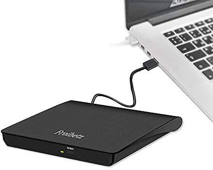 Froibetz Masterizzatore DVD CD Externo Unità USB 3.0 DVD-R CD-RW Dispositivo Lettore di Schede Portatile Ultra Slim External Disc con Mac/OS/XP/Win11/Win10/Win7/Win8 (Black)