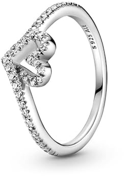 PANDORA Timeless Women's Sterling Silver Sparkling Wishbone Heart Ring, Size 52, No Box