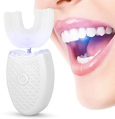 Spazzolino denti sonico elettrico adulto a forma di U spazzolino denti per la pulizia automatica, carica spazzolino denti sbiancante Blu-ray elettrico(bianco)
