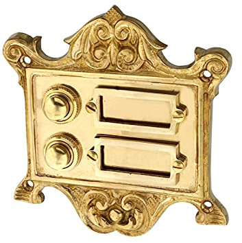 Ventano antike Türklingel Haustür Klingelplatte mit 2 Klingelknöpfen Messing poliert Jugendstil - handgefertigt