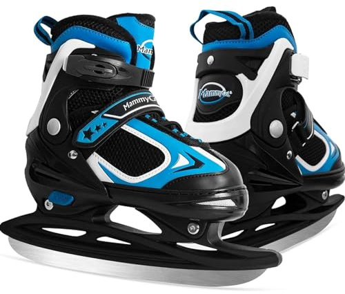 MammyGol Adjustable Ice Skates for Kids, Boys and Girls, Hockey Lace-Up Skate, Blue Ice Skating Size L for Beginner