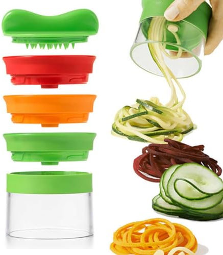Affettatrice a Spirale per Verdure, 1Pcs Spiralizzatore di Verdure Manuale, Spiralizzatore di Verdure, Tagliaverdure Manuale a Spirale 3 in 1 per Carote, Cetrioli, Patate, Cipolla