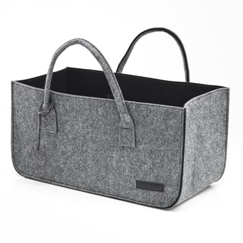 DuneDesign Fino a 25 kg: Borsa Feltro XXL - 50x25x25 Mobile Portalegna da Interno Borsa Legna per Camino Porta Pellet - Cestino Spesa Porta Coperte da Salotto Cestello Portabottiglie Cesto Biancheria