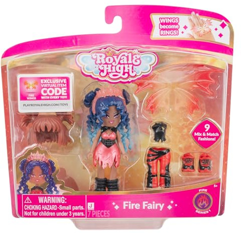 Royale High 3 Inch Fire Fairy Fashion Doll - 1 Figure with 9 Fashion Accessories - Virtual Item Code Included - Series 1 - Ages 5+