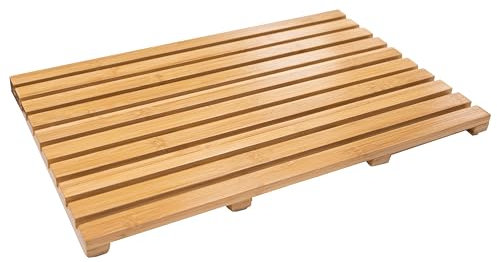 Bargain House - Rectangular Wooden Bath Mat, Bamboo Bath Mat, Bath Mats For Bathroom, Outdoor Shower & Spa, 53L x 33W x 2.4cm Anti Slip Rubber Feet Duck Board Wooden Shower mats Multipurpose