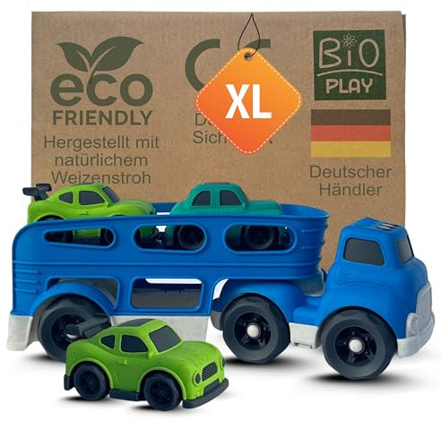 BIOPLAY® Spielzeug XXL Autotransporter aus nachhaltigem Bio-Kunststoff | für Jungen und Mädchen | Kinderspielzeug 18 Monate | Sandspielzeug Autos ab 1 Jahr