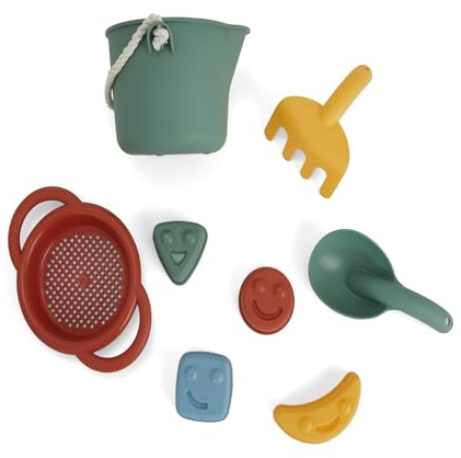 Viking Toys 5382041 Reline Sandleksaksset, 8 delar med hink och sil, strandleksak för barn från 12 månader