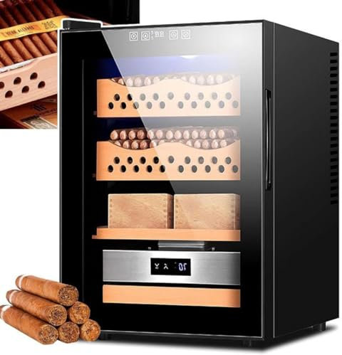 CYMYYDS Humidor-Zigarrenschrank, intelligenter elektronischer Zigarren-Humidor-Schrank, elektrischer Zigarren-Humidor-Kühler mit Zedernholzfutter, 4-lagige Schubladen, Temperatur 11–18 °C
