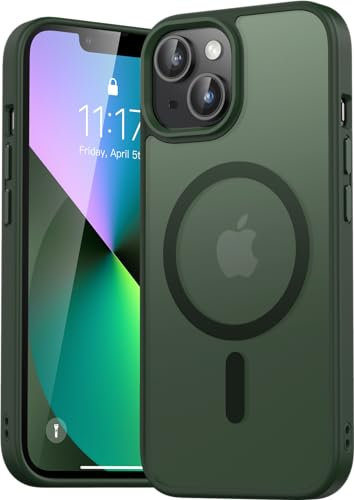 Natiiozie Magnetisch Hülle Kompatibel mit iPhone 14/iPhone 13, Matt Handyhülle Kompatibel mit MagSafe, Stoßfest Kratzfest Schutzhülle Nie Vergilbung Rückseite Dünn Case Grün