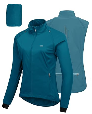 33,000ft Fahrradjacke Damen Wasserdicht Atmungsaktiv Sommer UV-Schutz Leicht Fahrradweste mit Abnehmbaren Ärmeln Fahrrad Reflektierend Regenjacke Frauen Hellblau 2XL