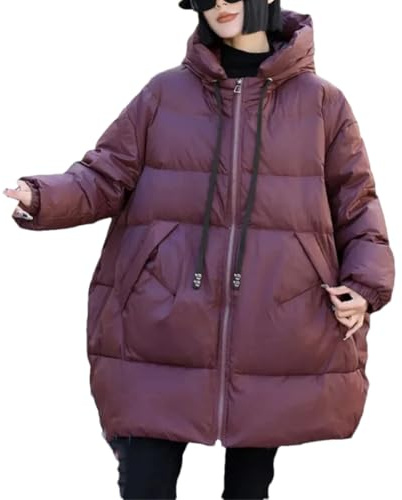 Vogrtcc Manteau mi-longue pour femme - Veste en duvet de canard blanc épaisse décontractée pour l'hiver - Coupe ample, café, L