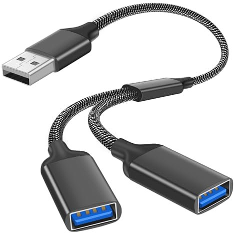 AXFEE Splitter Sdoppiatore USB Y, Cavo Splitter, Doppia presa USB2.0, Adattatore USBMaschio femminaper Mac,Car,Xbox One Series X S, PS4, PS5, Laptop - Nero