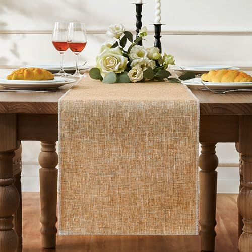 Camino de Mesa Estilo Arpillera, Estilo Rústico, Granja, Comedor, Color Puro, Camino de Mesa Decorativo para Uso Diario, Color Madera, 30 x 140 cm