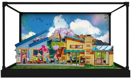 Figures Display Box für LE-GO für 42620 Familienhäuser Acryl staubdicht transparent Custom Vitrine (kein Modell) (Rahmen aus Legierung + Hintergrund C)