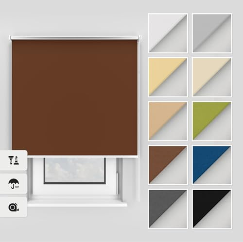Estika Thermo rollos mit Bohren 75x220 cm Farbe: Braun, Verdunklungsrollo Deckenmontage und Wandmontage, Thermorollo hitzeschutz, Jalousien Fenster