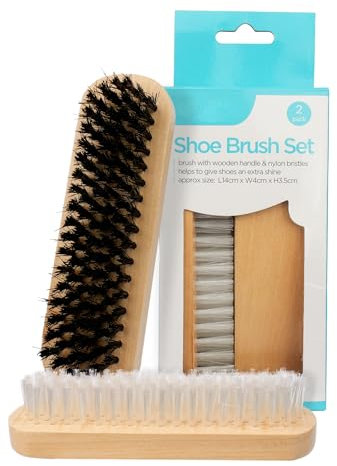 Navoys 2 Shoe Brush Set - Traditional Wooden Handle Brushes For Cleaning, Polishing Leather Shoes & Boots, Buffing, Soft & Stiff Bristles