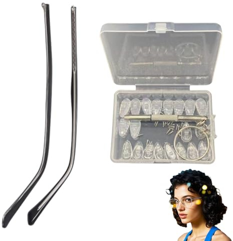 SEPWGUMD Branches de Lunettes de Rechange métalliques avec Accessoires – 1 Paire de Branches Noires, 20 Supports de Nez en Silicone, 1 Outil 3 en 1, vis incluses – Adapté pour Lunettes de Soleil, LUN