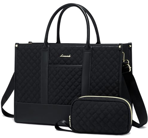 LOVEVOOK Handbags for Women Laptop Bags 17 Inch, Ladies Tote Bag for Work Office Business School, Large Womens Shoulder Bag with Adjustable Straps & Clutch Bag Lightweight, Black