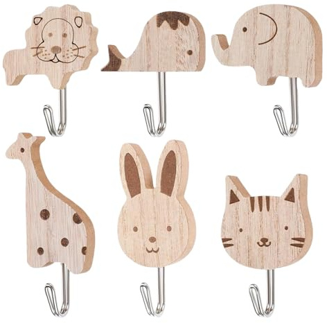 Générique Porte-serviettes Animal 6 Pièces Rangement Bois Adhésif