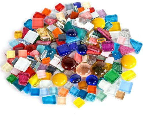 Dulynva Mosaico di Cristallo di Colore Misto Tessere Mosaico Vetro Piccole Piastrelle mosaicos in Vetri Irregolari Pietre per mosaicos Creativ per la casa, vasi, tazze, cornici (Colori Misti)