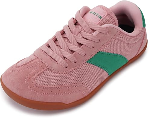 WHITIN Minimalist Wide Toe Box Shoes for Women Fashion Barefoot Sneakers Knit Zero Drop Sole Size 10.5 10.5W Mesh Brogue Lace Up Fitness Pink Gum 42