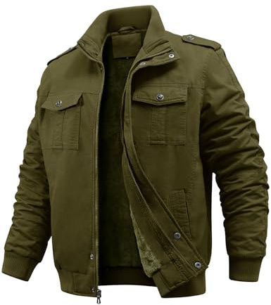Niwicee Veste Homme Cargo en Polaire d'hiver Épaissir Militaire Coupe-Vent Coton Manteau Chaude Avec Revers Zippée Blouson Thermique avec Poches Casual Travail Sport