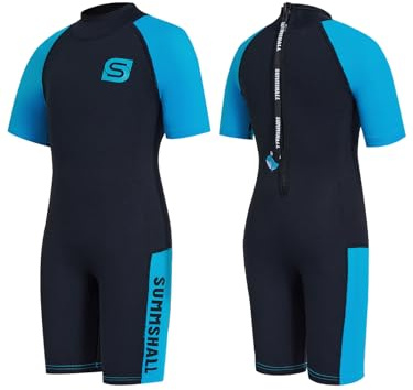 Summshall våtdräkt barn, 2 mm Shorty våtdräkt för pojkar och flickor UV50 solskydd, mjuk och stretchig för simning, snorkling och strand