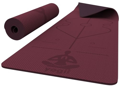 Yogii Yoga Mat - Non-Slip 6mm Thick TPE & Travel-friendly Yoga Mat - Perfect for Home & Gym Exercise Fitness & Pilates - With Laser Alignment Guides for Men & Women