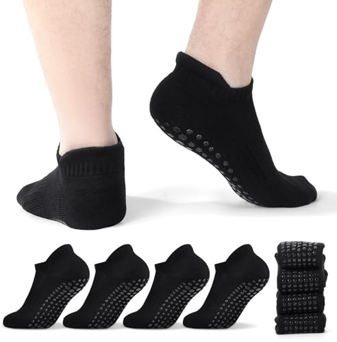 Zuimei 4 Pairs Womens Non Slip Yoga Grip Pilates Socks for Women Men,Cotton Breathable Sock for Barre Fitness,Workout,Fitness,Home UK 8-10