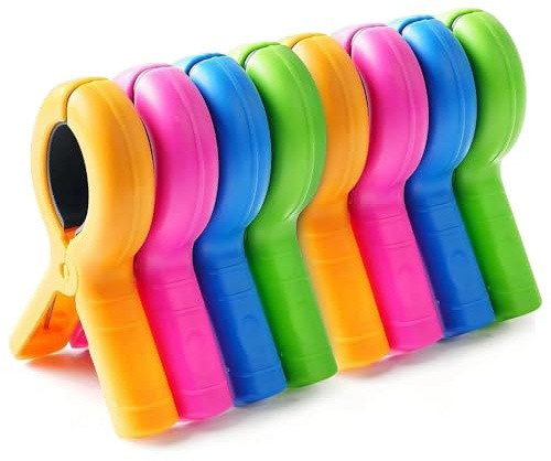DOJASOHILMI 8 Pcs Towel Clips for Sun Loungers, Windproof Beach Towel Clips for Holiday, Non-Slip Sunbed Towel Clips for Pool Laundry Garden, Heavy Duty Clips for Beach Chair Blanket（4 Colours）