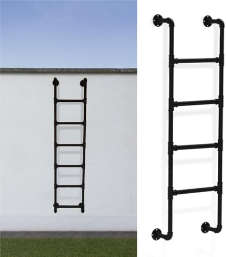escalier de Grenier Échelle Murale for Lits superposés, échelle de puits de fenêtre en métal Noir, marches en Fer forgé for Lits Mezzanine, terrasses de Camping et Camping-Cars Pliable(134cm/53in)