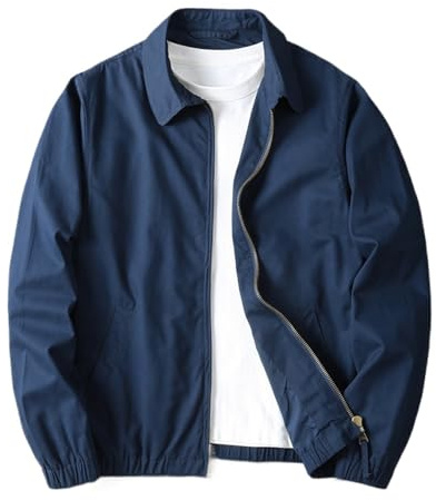 Men's Cotton Lightweight Harrington Jacket, Full Zip Casual Golf Work Blouson Coat with Pockets (S-XXL)