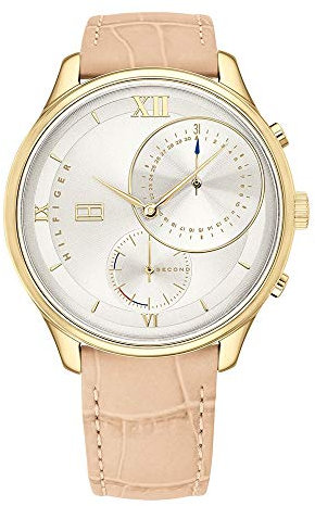 Tommy Hilfiger Multi Zifferblatt Quarz Uhr für Damen mit Beiges Lederarmband - 1782129