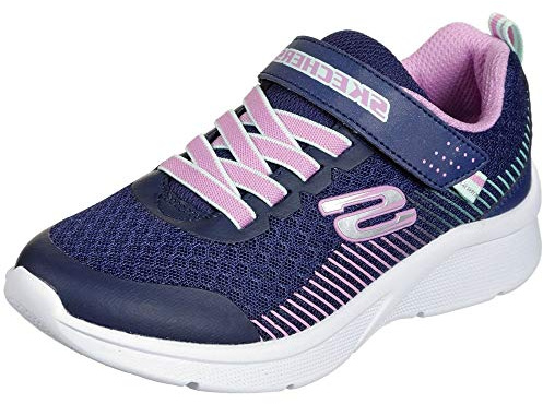 Skechers Girl's Microspec Sneaker, Navy Mesh/Lavender & Mint Trim, 9.5 UK Child