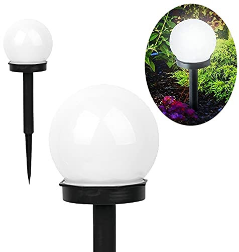 Lámpara de jardín [1 Pieza] Bola 10 cm lámpara Solar Blanca lámpara de Suelo Impermeable IP44 estaca Sensor crepuscular Solar (Blanco frío 6500 K)