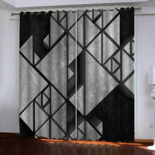 TTBBBB Rideau Occultant 3D Impression - Géométrie tridimensionnelle gris noir - L 140 x H 160 cm douceur Isolant Thermique Et PhoniqueRideaux À Oeillets Décoration De Fenêtre pour Chambre Enfant