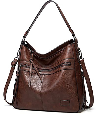 FANDARE Retrò Borsa Donna Spalla Tracolla Borsa a Tote Mano Pelle PU Impermeabile Messenger Rivetto Nappa per 12.9 Pollici PC Portatili Shopping Viaggio Partito Work Crossbody Bag Marrone Scuro