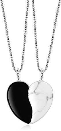 COAI Collares Yin Yang para la Parejas de Novios con Colgante Corazón de Howlita y Obsidiana Negra Piedra Natural