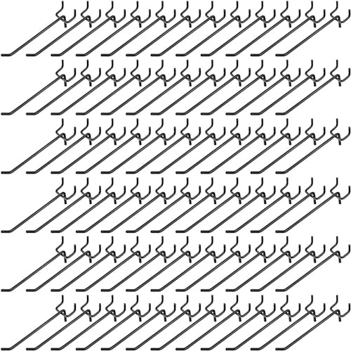 100 Pack 4 Inch Pegboard Hooks, Black Stainless Steel Peg Board Accessories | Metal Perforated Board Hooks for 4mm Panels with 25mm Hole Spacing, Garage and Retail Display