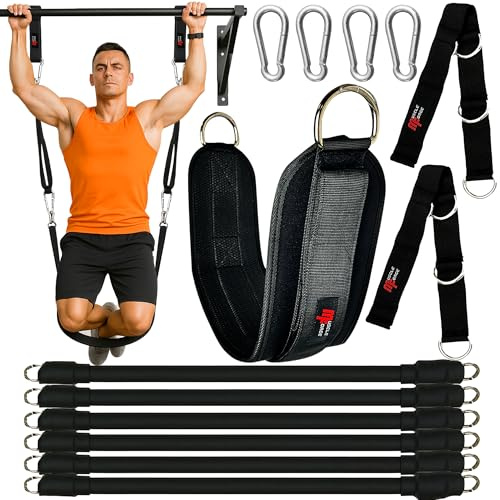 MuscleForge Klimmzughilfe Band, extra verstellbares Klimmzug Bänder Set, Einstellbar von 2 bis 6 Bändern, Klimmzugband für Krafttraining, Verstellbares Hilfsband mit Breitem Beinriemen